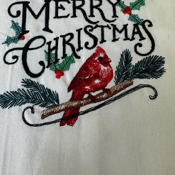 New Embroidered Kitchen Towel of a Cardinal with the saying (Merry Christmas) - Picture 2 of 3